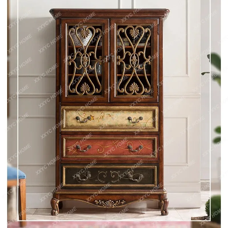 XX solid wood wine cabinet, living room partition cabinet, carved wall decorative cabinet