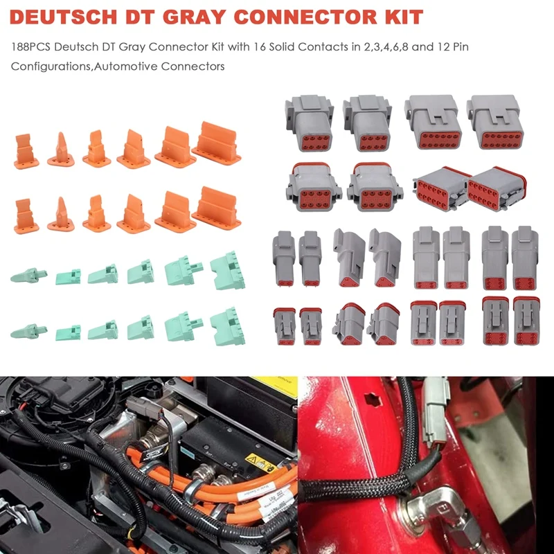 188PCS Deutsch DT Gray Connector Kit With 16 Solid Contacts In 2,3,4,6,8 And 12 Pin Configurations,Automotive Connectors