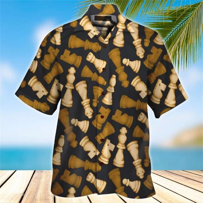 Summer Hawaiian Chess Graphic Casual Shirt Hot Sale for Men 3d Print Short Sleeve Beach Oversized Funny Clothing Fashion Blouses