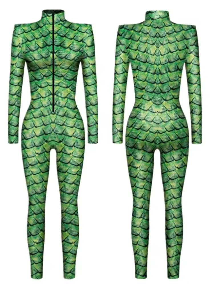 

Animal Scales Peacock Feathers Snakeskin Fun Punk Gothic Women Sexy Halloween Slim Bodysuit Stage Role Play Costume Zentai Suit