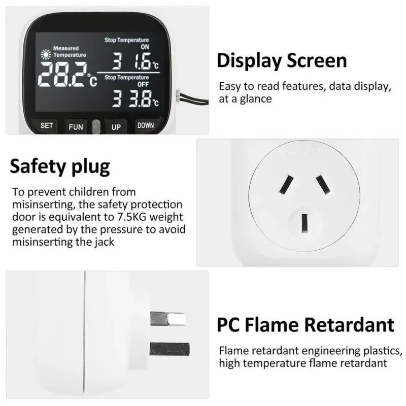 Digital Temperature Controller Socket Outlet EU/AU Plug Thermostat With Timer Sensor Probe Heating Cooling Switch Backlight