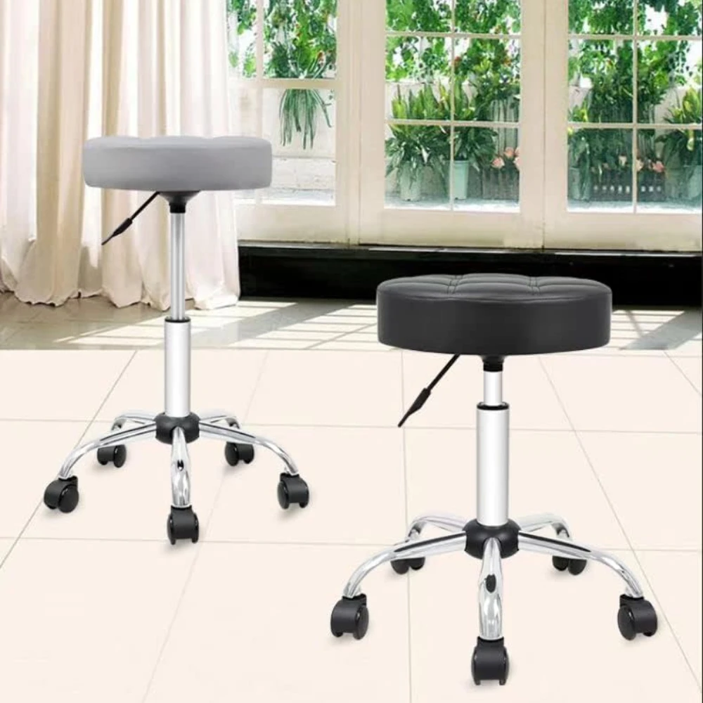 Rolling Stool Swivel Chair Pu Leather Height Adjustable Doctor Stool Salon Spa Stools Non Scratch Wheels (Black)