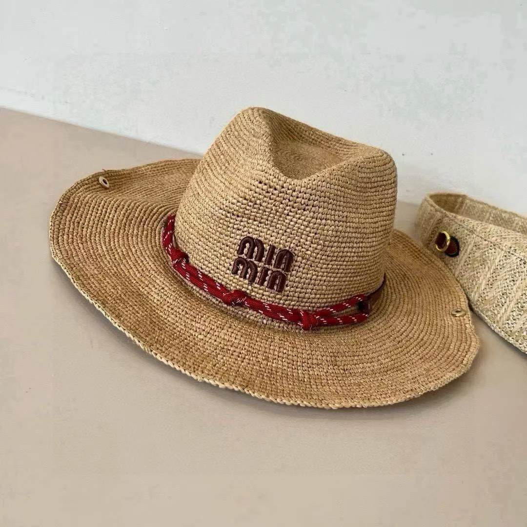 

Summer raffia sunhat Western Cowboy Top Hat Retro Style Sunshade Cowboy Straw Hat women's straw Panama Hat