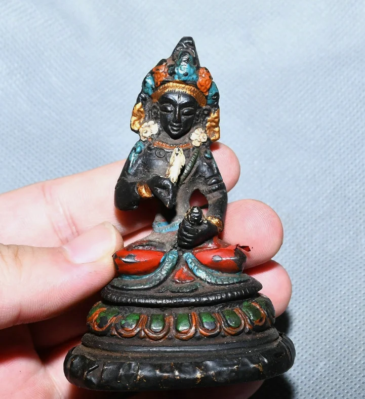 2.1'' Old Tibet Bronze Painting Vajradhara Vajrabhairava Goddess Buddha Statue