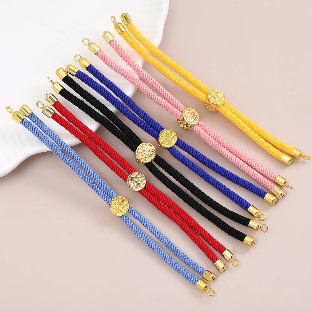 10Pcs Adjustable Slider Bracelets Nylon Twisted Cord Braided Bracelet with Brass Findings Tree of Life for DIY Jewery Making