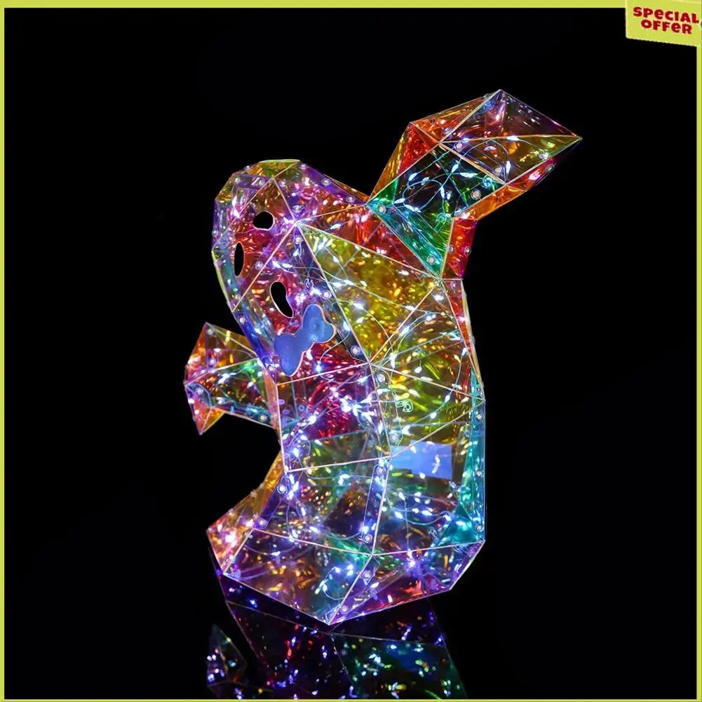 A34R Patung Hantu Seram Warna-warni Prismatik, Patung Hantu LED, Dekorasi Halloween Patung Hantu Lampu Malam