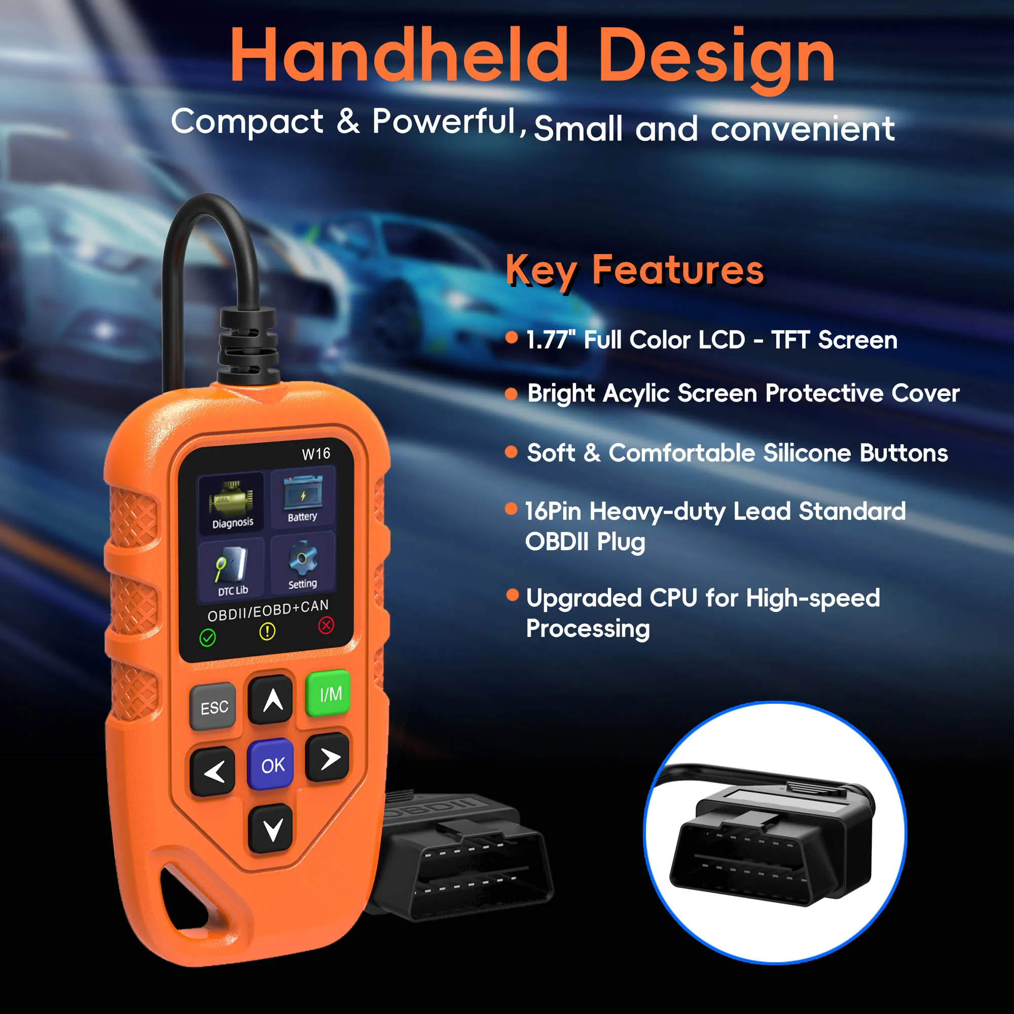 Car OBD2 Scanner Check Engine Code Reader with Reset, Car OBDII/EOBD Diagnostic Scan Tool, EVAP, I/M Readiness/Live Data CAN