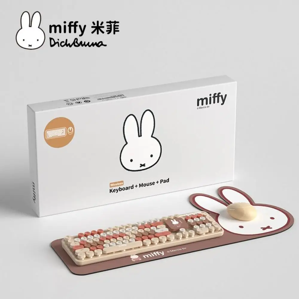 

Miffy Wireless Keyboard and Mouse Set for Laptops Desktop Computers Retro Round Keys and Silent for Home E-Sports Games