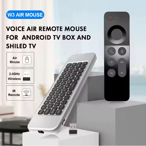 W3 2.4G Wireless Gyroscope Air Mouse IR Learning Smart Voice Remote Control Mini Keyboard TV Remote for Android Smart TV Box PC