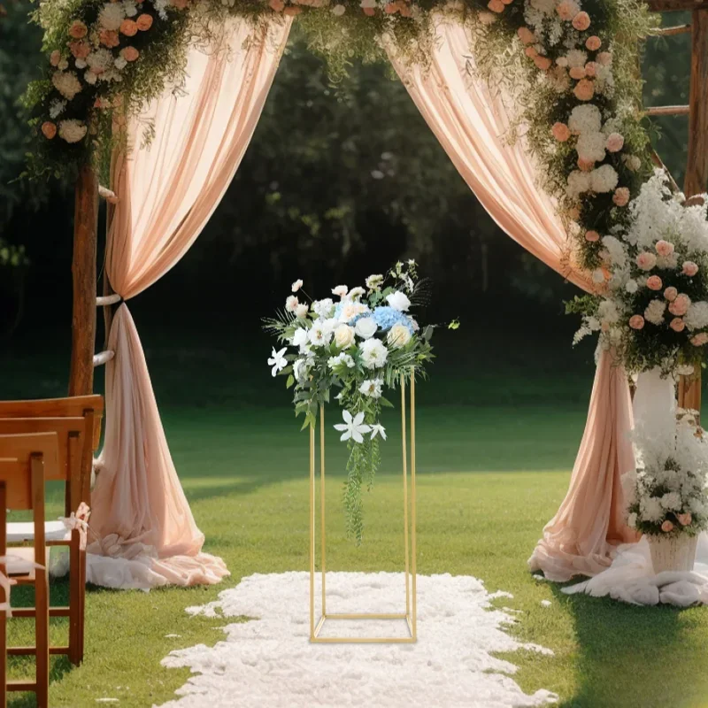 

2 Pieces 80cm High Wedding Flower Stand Gold Flower Holder Rectangular Flower Rack