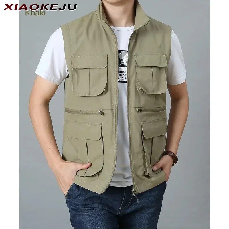 

Large MAN VEST Size Windbreaker Sleeveless Embroidered Jackets for Men Men's Hunting Waterproof Coat Motorcyclist Multi-pocket