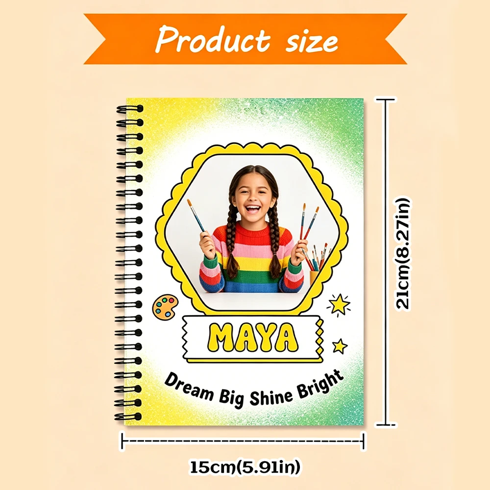 Custom Name Photo Notebook,Personalized Children Notepad,Lined Paper,Creative Paint Splash Design,Holiday Gift,School Opening