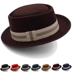 Porkpie czapki dla mężczyzn solidny kapelusze fedora dżentelmen czapka z płaskim wierzchem modę sombrero hombre chapeu masculino vintage biznes