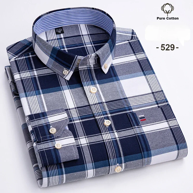 Fashion over size 7XL long-sleeve shirts for men 100%cotton Oxford slim fit plain shirt soft casual elegants designer clothes