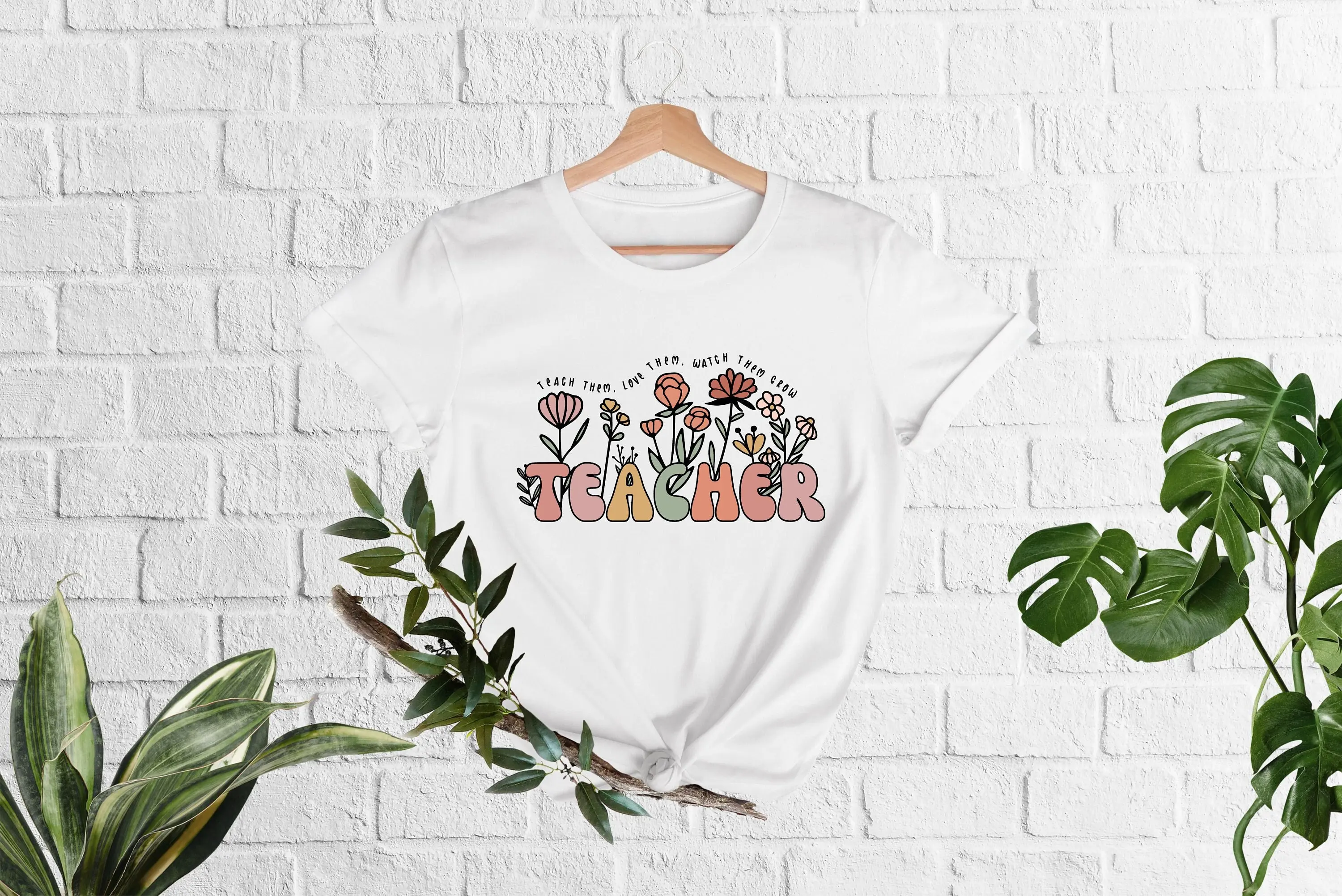 Teach Them Love Watch Grow T Shirt Floral Design Teacher School First Day Of Inspirational Outfit