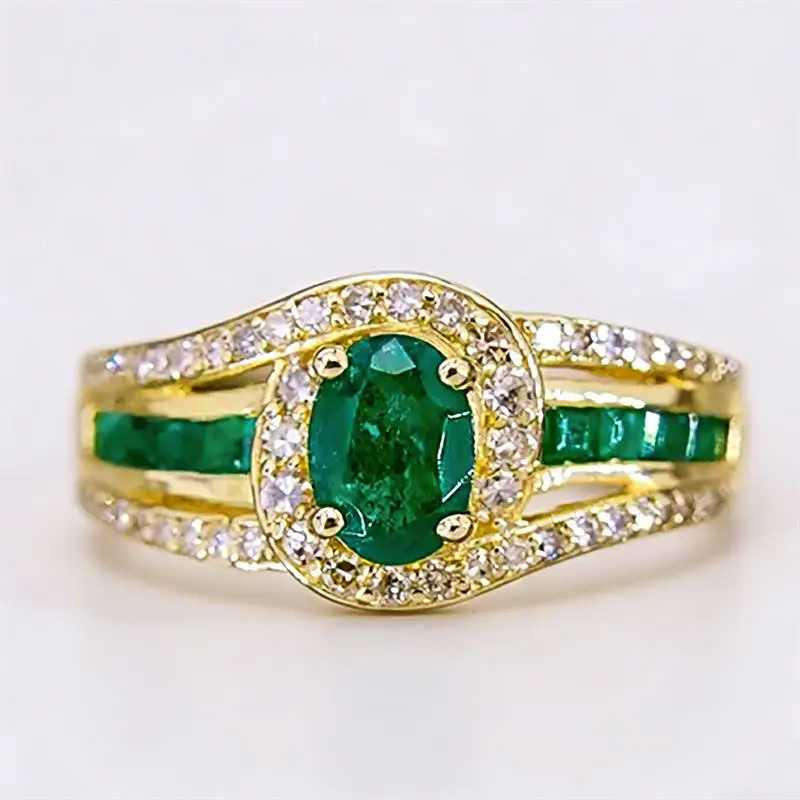 Huitan Gentle Women Ring Cross Design Inlaid Shiny Green Oval Cubic Zirconia Fashion Wedding Party Noble Accessories Jewelry