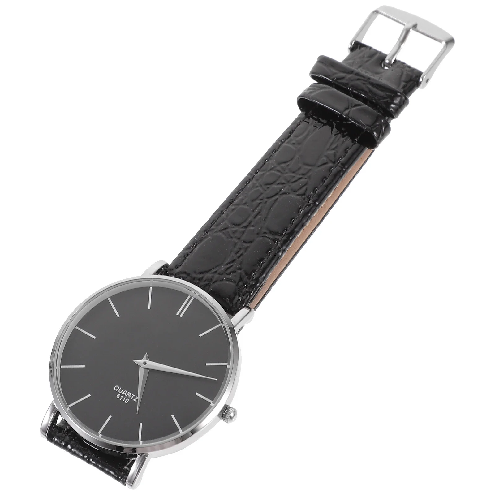 

9140 Black Men'S Quartz Watch Ultra Thin Round Dial Stainless Steel Back Pu Band Adjustable Strap For Daily Wear