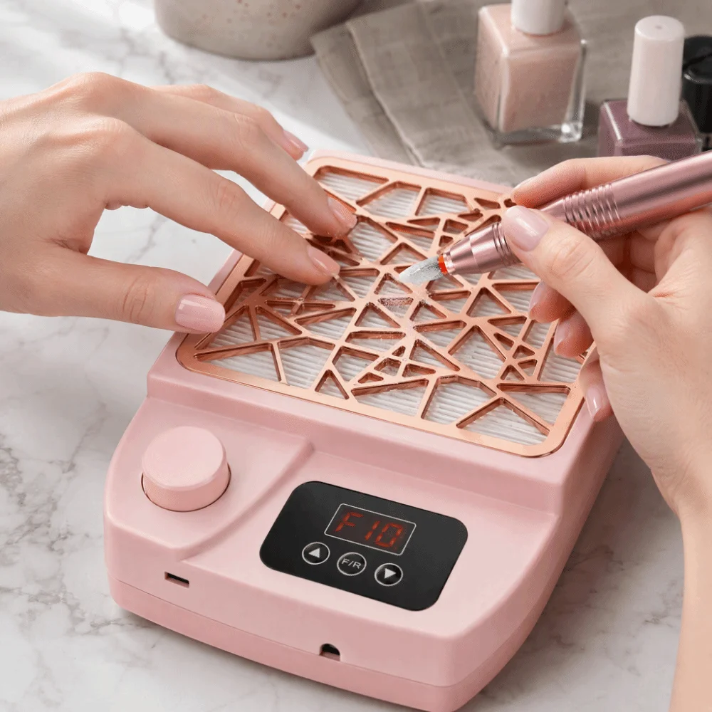 Dust-Proof Nail Vacuum Cleaner Mini 2-in-1 Electric Nail Drill File Rechargeable Adjustable Speed Nail Dust Collector Manicure