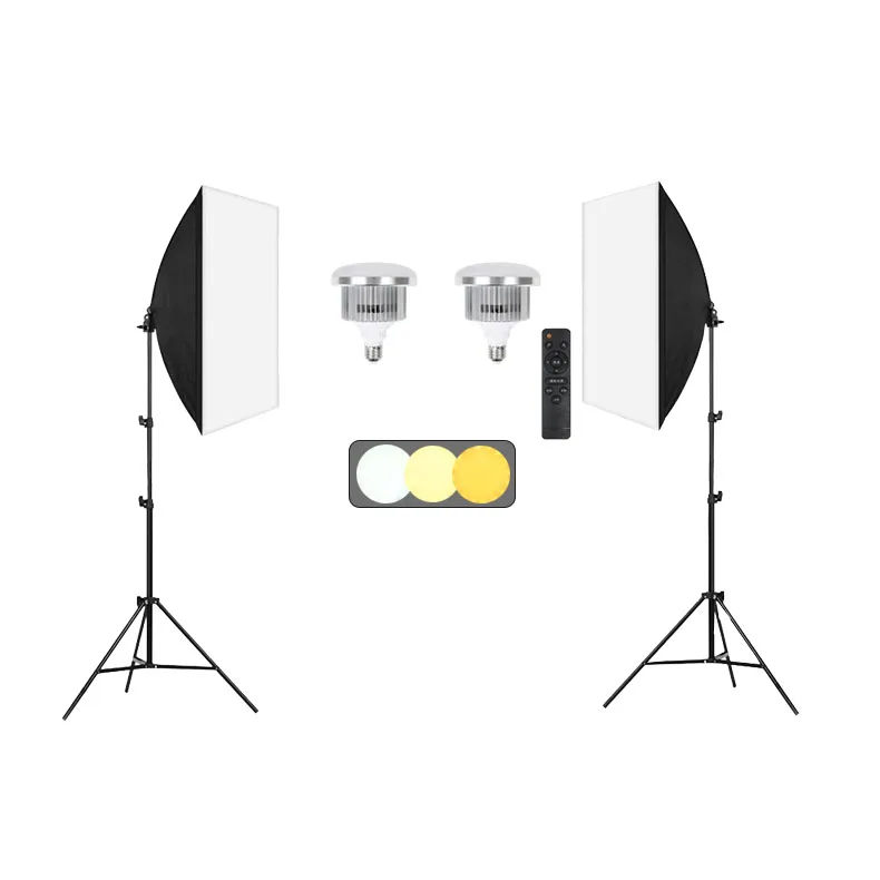 Kit de iluminación de fotografía, Softbox de 50x70cm, bombilla LED, fondos de estudio, soporte de fondo, equipo para sesión de fotos