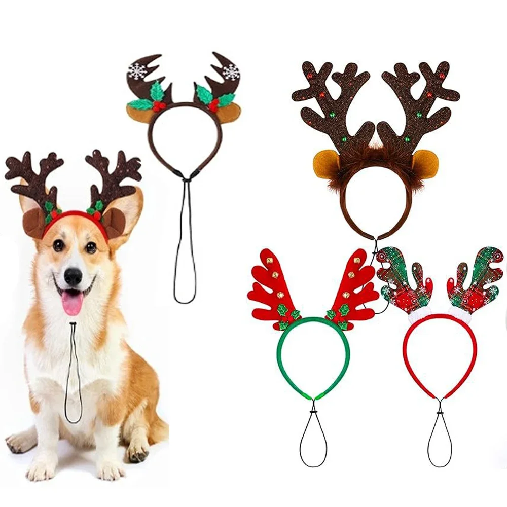 Christmas Reindeer Dogs Headband Medium Large Dog Xmas Antlers Headwear Holiday Pet Dog Costume Accessory