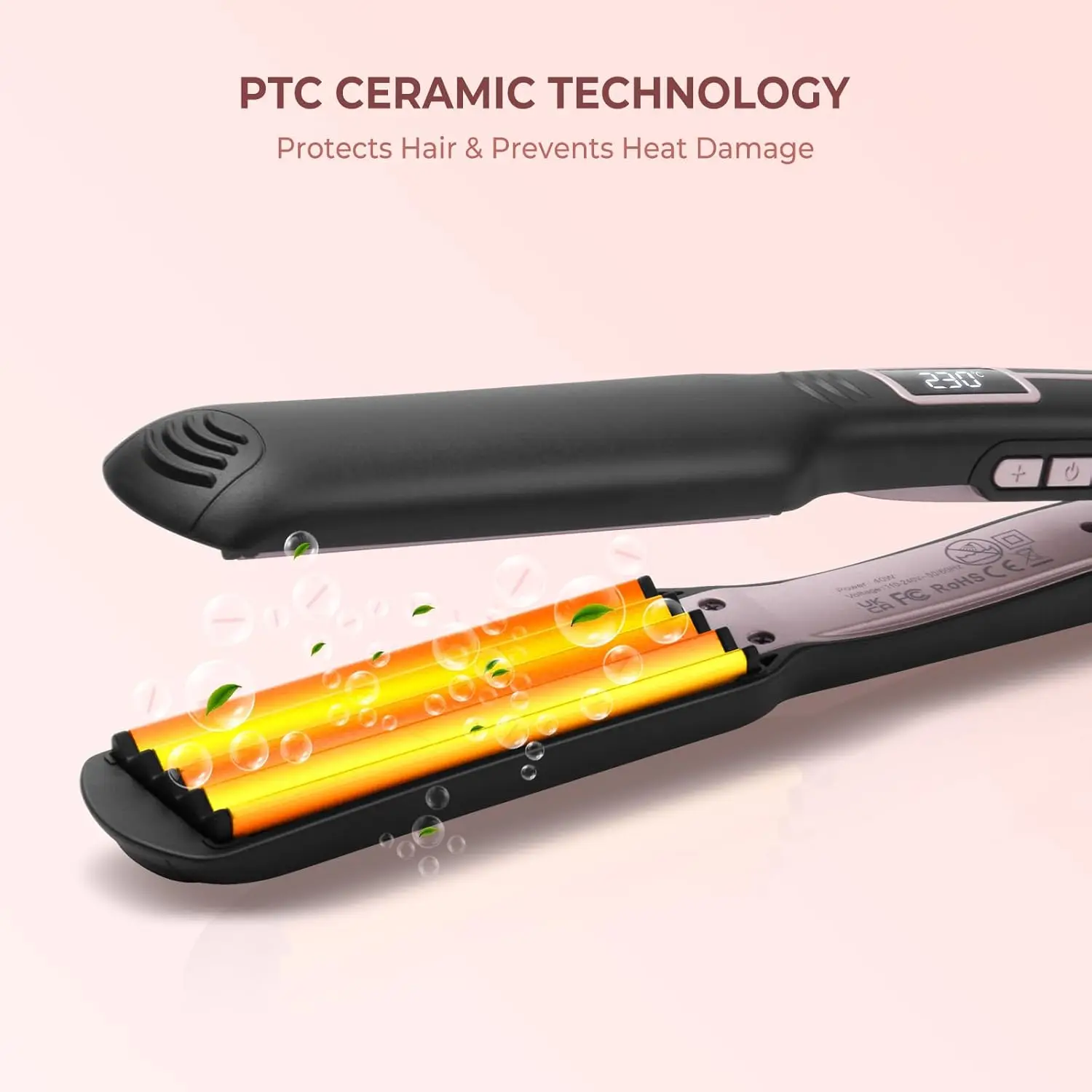 Ferro de crimpagem cerâmico ptc para cabelo, ferramenta de crimper de viagem para cabelo com temperatura ajustável e display lcd