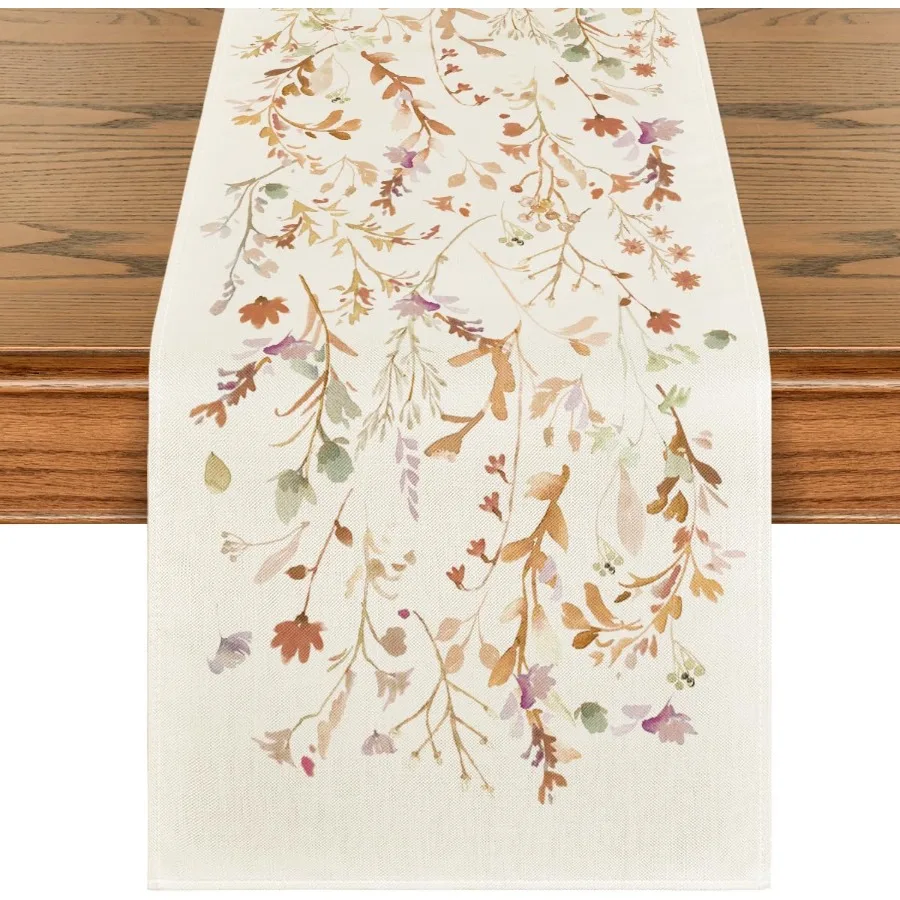 

Artoid Mode Floral Leaves Fall Table Runner Wild Flowers and Grasses Seasol Autumn Kitchen Dining Table Decoration for Home Par