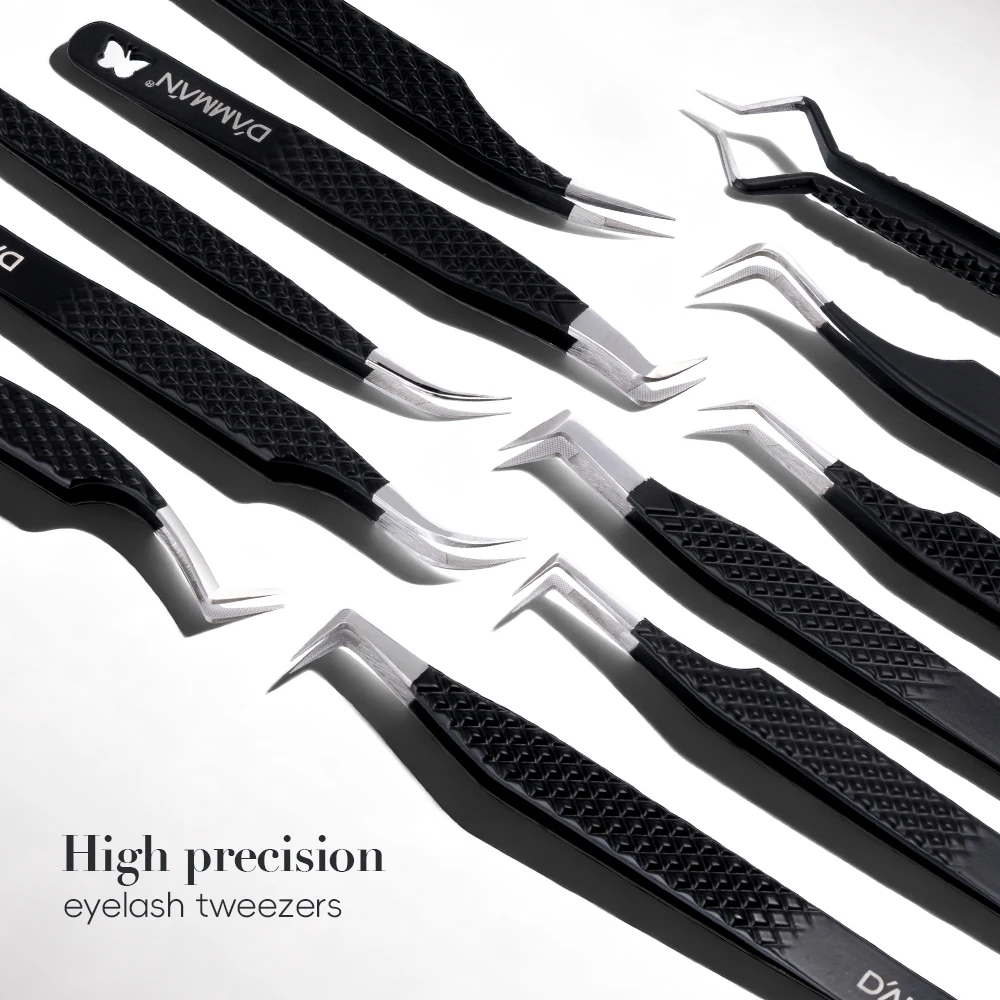 Professional Eyelash Extension Tweezers, Premium Fiber Tip Precision Tweezers with Leather Case