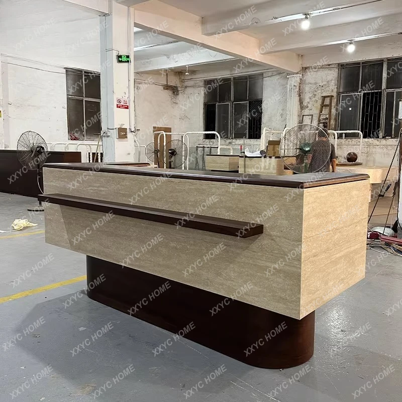 Company Front Desk Reception Desk Hotel Lobby Lacquered Bar Counter Real Estate Marble Pattern Counter Water Bar Customization