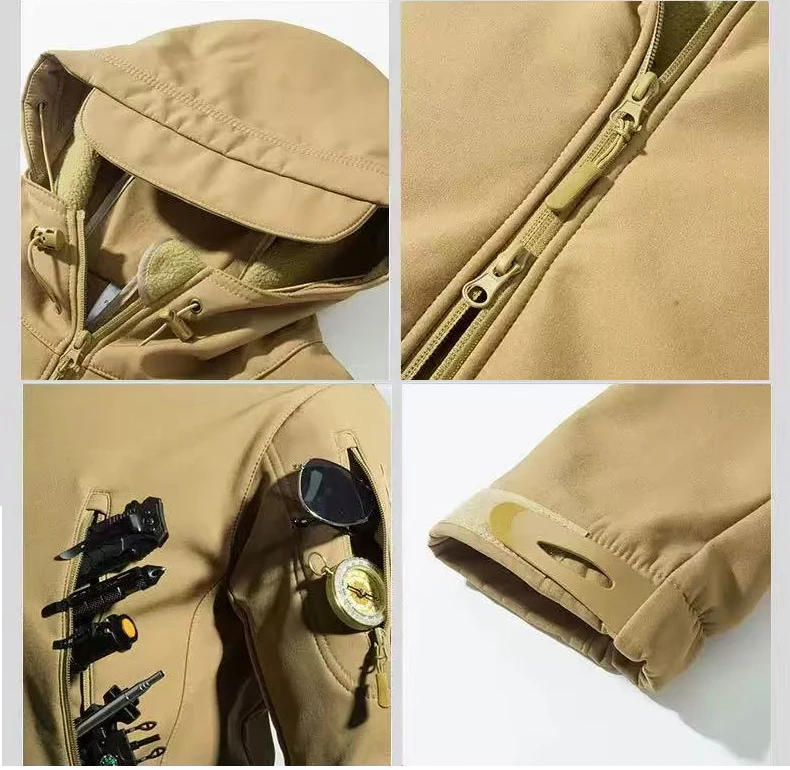 التكتيكية الرجال الشتاء رياضية الصوف سترات البضائع سترات مصدات الرياح التنزه التخييم السراويل تسلق Sharkskin معاطف هود غير رسمية #6