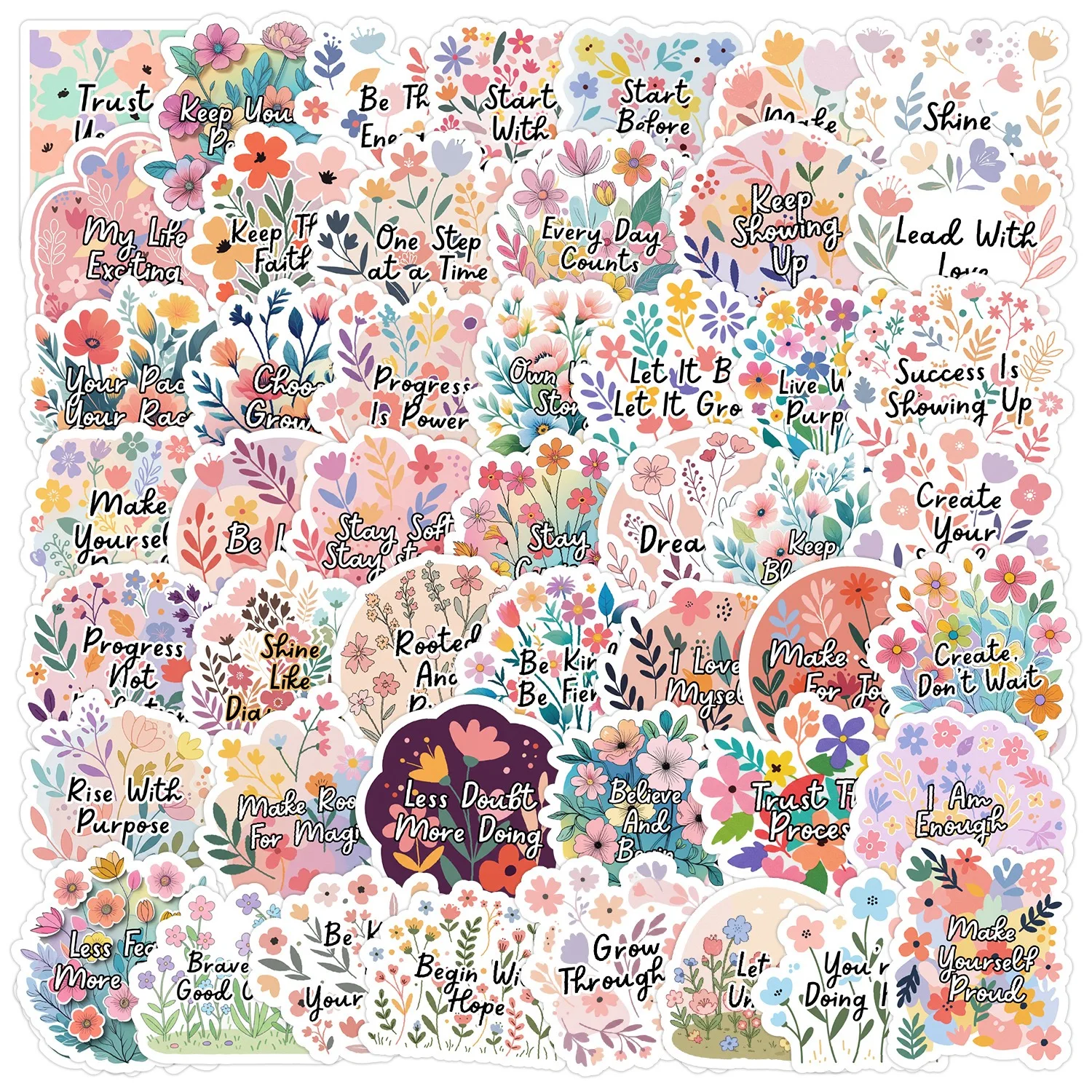 

10/50Pcs Aesthetic Flower Motivational Phrases Stickers Graffiti Life Quotes Decals DIY Laptop Study Room Scrapbooking Sticker