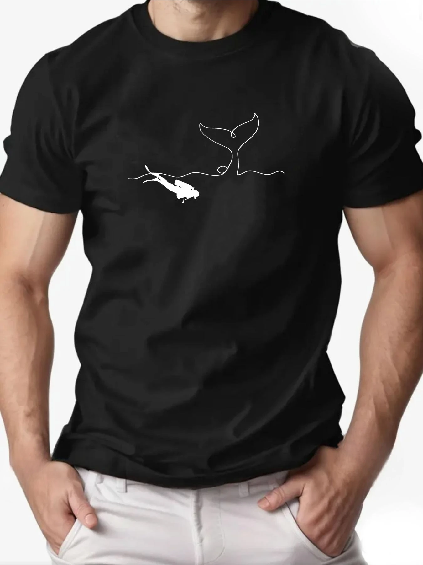 Men's Women Diver and Whale Tail Silhouette Diving Hobby T Shirt Cotton Tee Streetwear Oversized Summer Loose Novelty Top Casual