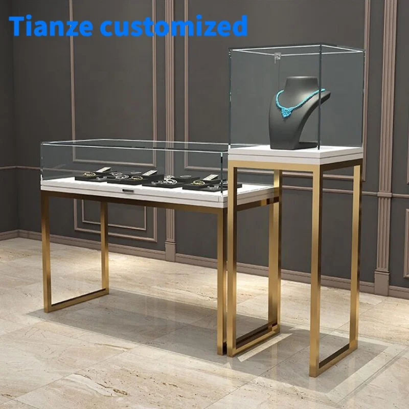 

[Customized]Custom Modern Stainless Steel Cabinet Glass Jewelry Display Showcase Shop