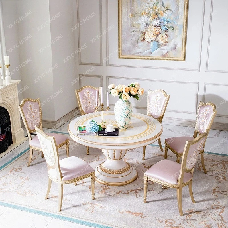 X-S  Model room French light luxury rococo small cream style dining table HG
