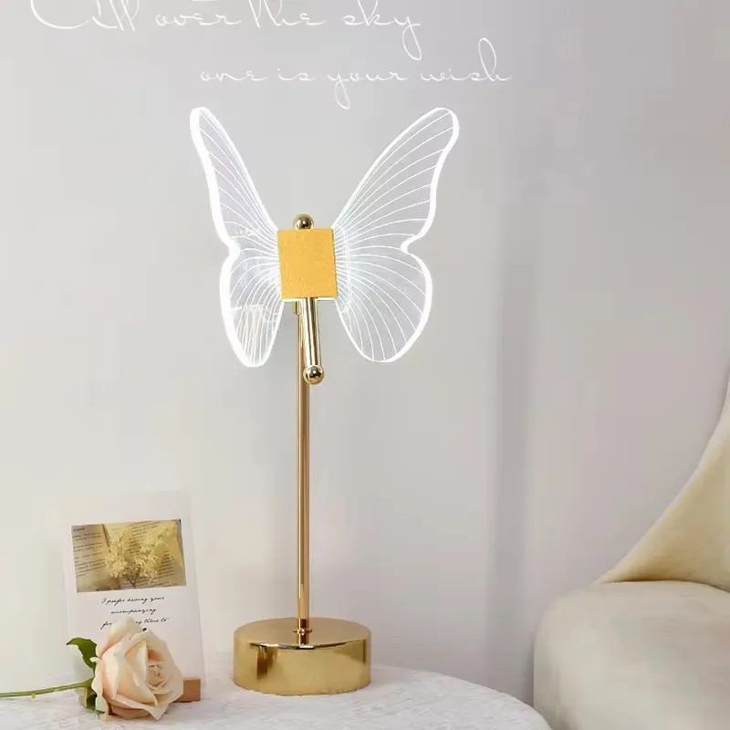 

Butterfly Led Table Lamp Retro Gold Acrylic Desk Lamps Hotel Villa Art For Living Room Bedside Desktop Decor Led Night Lights