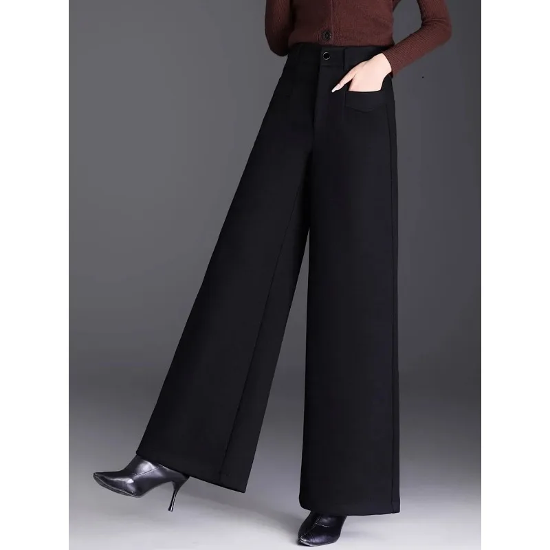 

Women's Black High Waist Wide Leg Pants With Pockets Casual Straight Loose Formal Trousers
