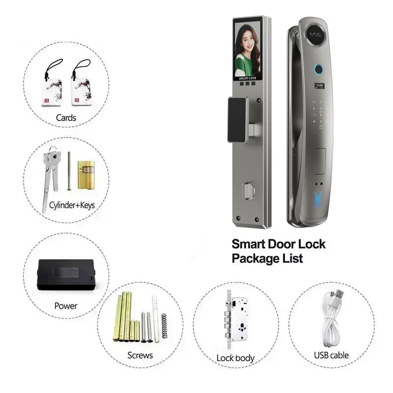 Glomarket Fully Automatic Wifi Tuya App Face Recognition Biometric Fingerprint Smart Door Lock With Camera Digital Locks