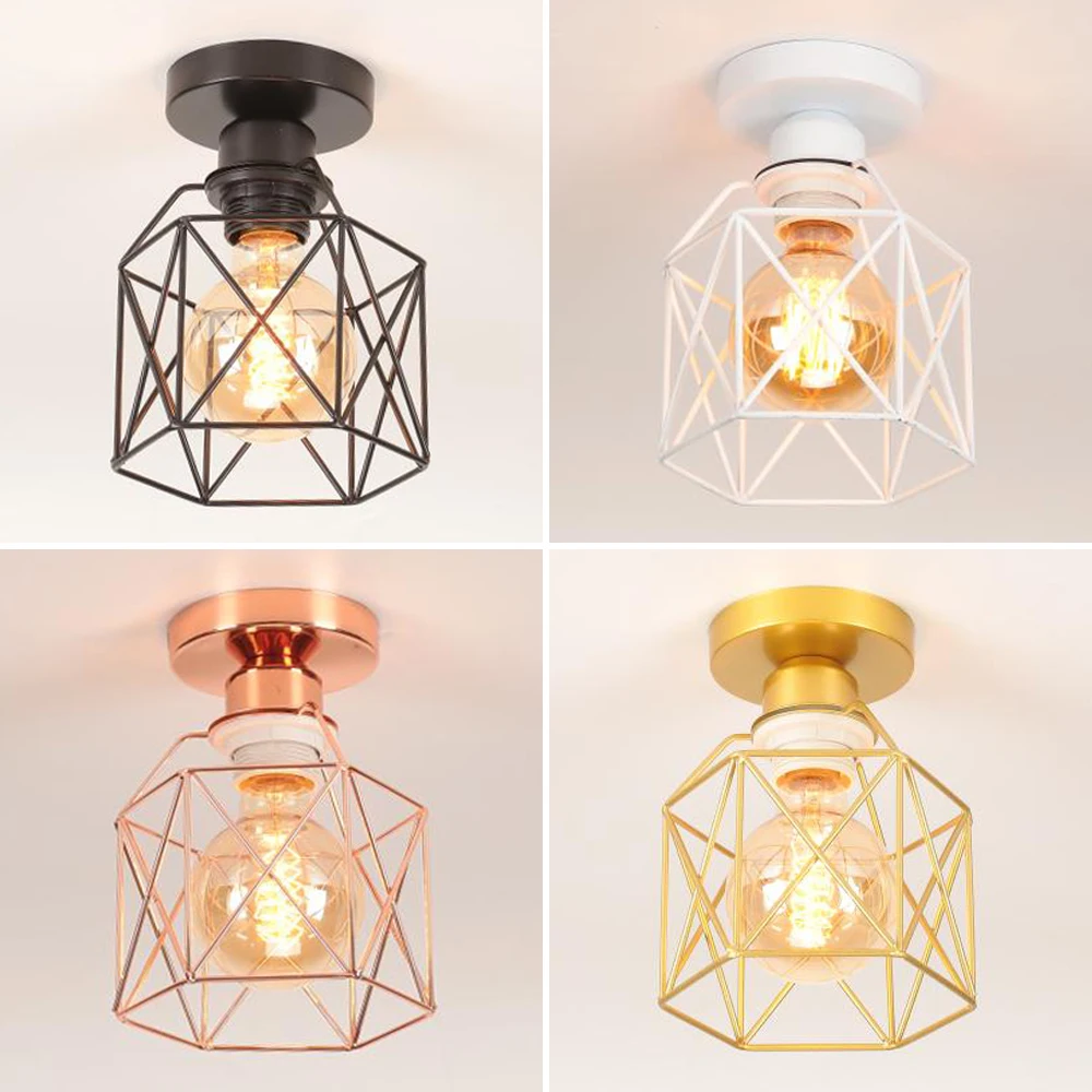 

Vintage Industrial Retro Loft Metal Ceiling Lamp Shade Modern Ceiling Light for Aisle Indoor Cage Chandelier Lighting Fixures