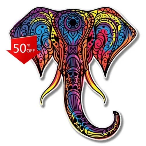 

Elephant Bright Colorful Henna Cool Car Camper Van Truck Bumper Waterproof Vinyl Decal Gift Vintage Retro Trendy Funny