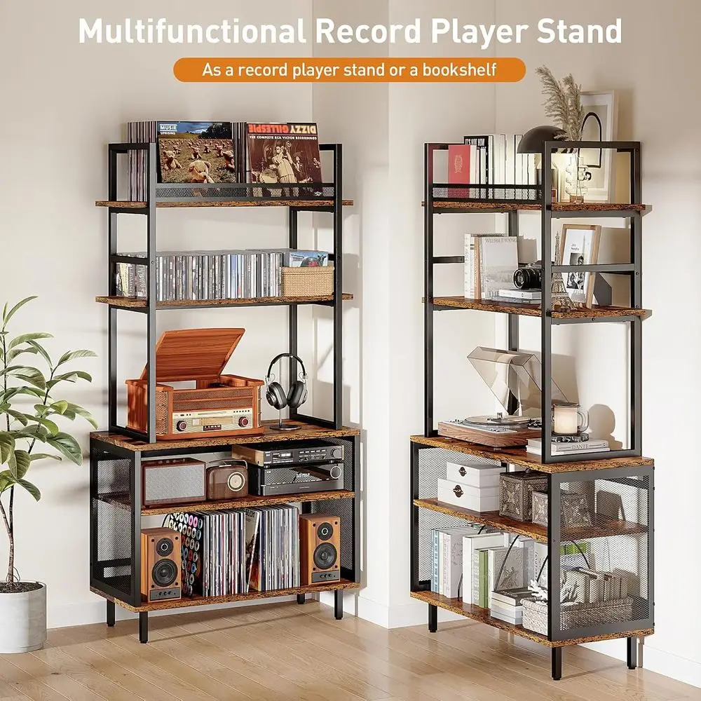 ikkle Record Player Stand with Vinyl Storage Shel, 5-Tier Large Record Player Table with Storage Rack, Turntable Stand Vinyl Rec