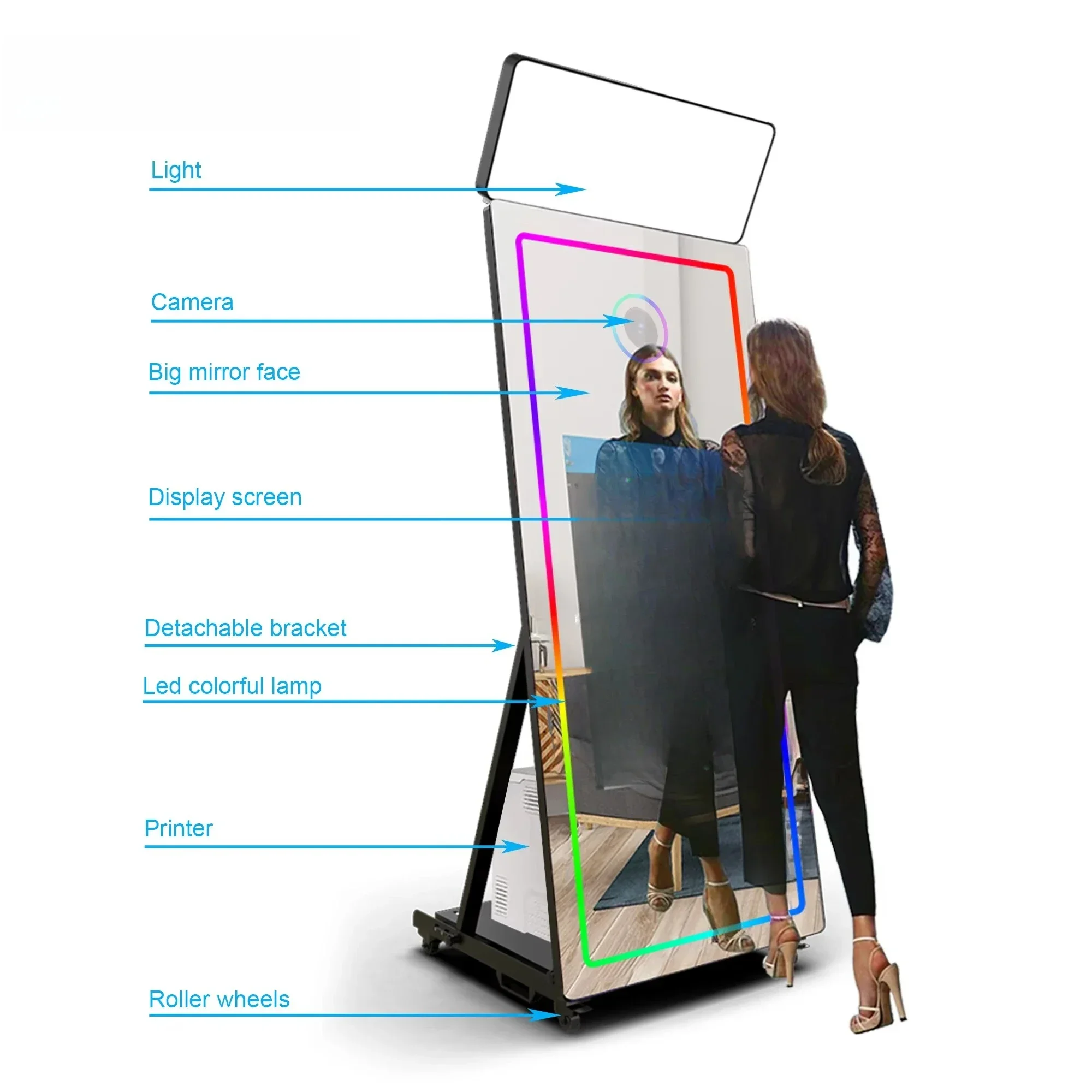 Mirror photo booth, selfie luminous frame, portable touch screen, photo booth machine