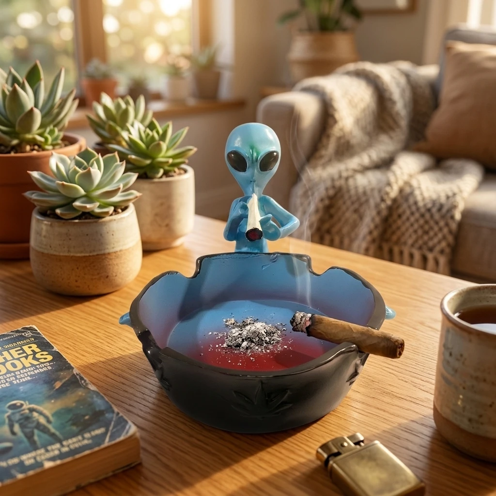 Non-Slip Ashtray Creative for Home Office Bar Sci Fi Party Decor Resin Alien Face Cigarette Holder Unique Gift Durable
