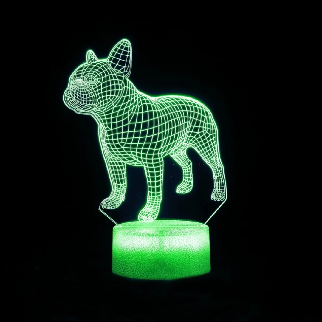 Nueva lámpara de escritorio 3D de bulldog, luz nocturna colorida, control remoto táctil, visión 3D, Comercio Exterior