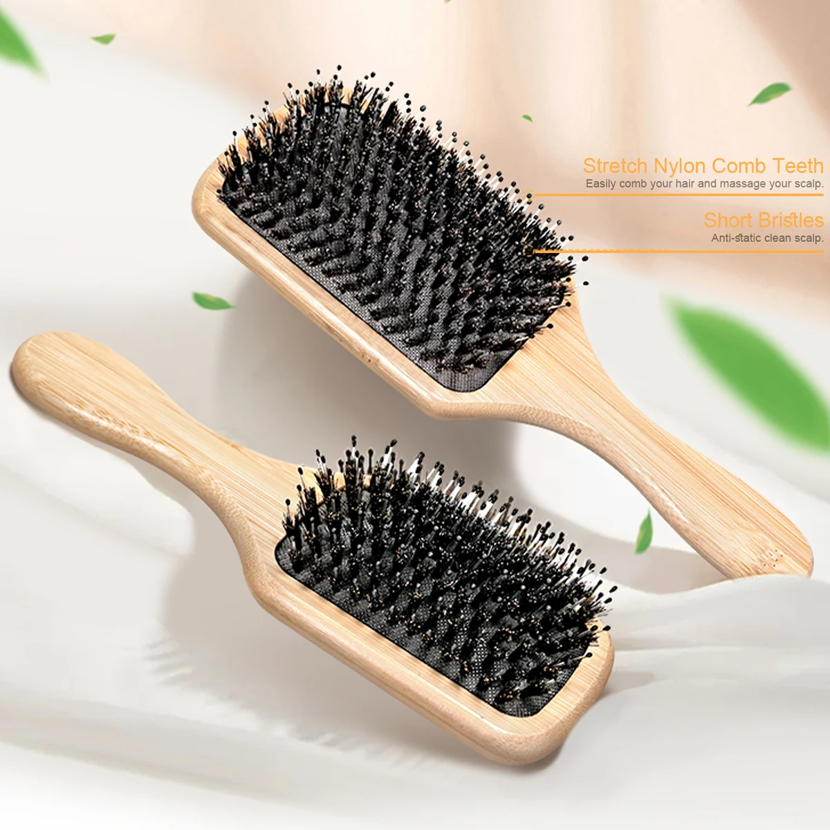 وسادة هوائية مربعة من الخيزران، كيس هوائي بشعيرات طبيعية، مشط مضاد للكهرباء الساكنة وفك تشابك الشعر، أمشاط تدليك فروة الرأس، أدوات تصفيف الشعر #2