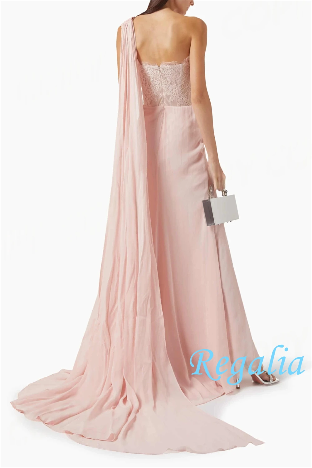 فستان سهرة شيفون أنيق مخصص عالي الجودة بكتف واحد فساتين العودة للوطن ذيل محكمة حديث فيستدو دي فيستا