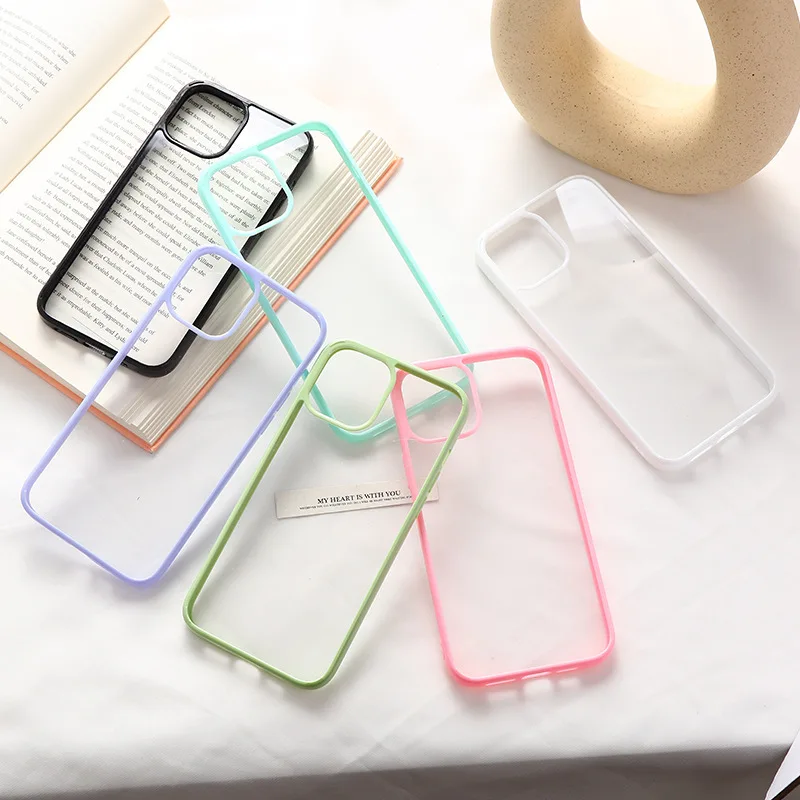 Candy Color Phone Case for iPhone 15 14 13 12 11 Pro Max Plus Acrylic Hard Case Transparent Back Cover