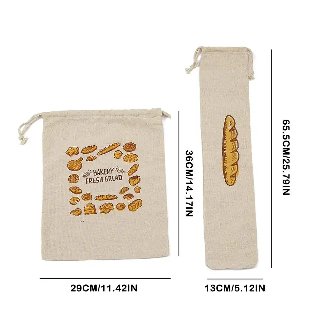 Linen Bread Bags Reusable Drawstring Large Washable Storage Food Accessories Bread Storage Bag Home Unbleached Kitchen Organizer