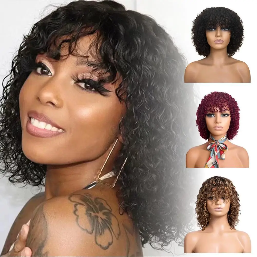 

Короткие парики из натуральных волос Pixie Bob с челкой, бесклеевой парик, медовая волна воды, светлые цветные парики для женщин