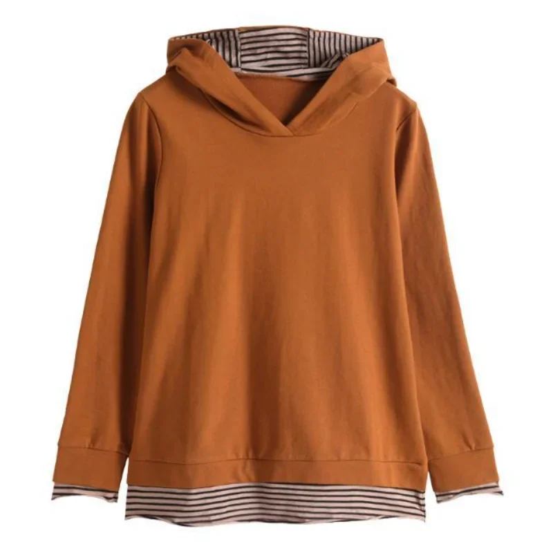 

Толстовка Mom Fake, состоящий из двух частей, топ из чистого хлопка, свободная футболка с капюшоном и рукавами для женщин, новинка весны 2025 года, среднего возраста