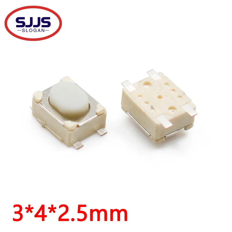 【100-50PCS】3*4*2.5mm patch touch switch 4 feet car remote control key micro button DC12V 50mA Micro Button Tact Switch SMD