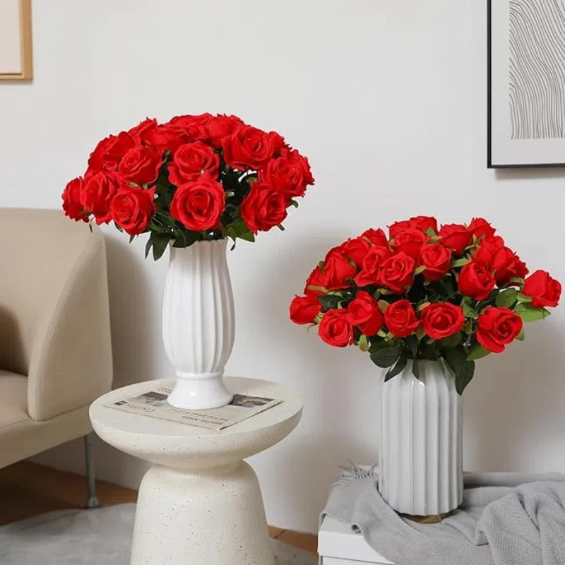 5Pcs Artificial Flowers Bouquet Red Velvet Fake Rose Flower for Wedding Home Table Decoration Christmas Tree Decor Valentine\'s